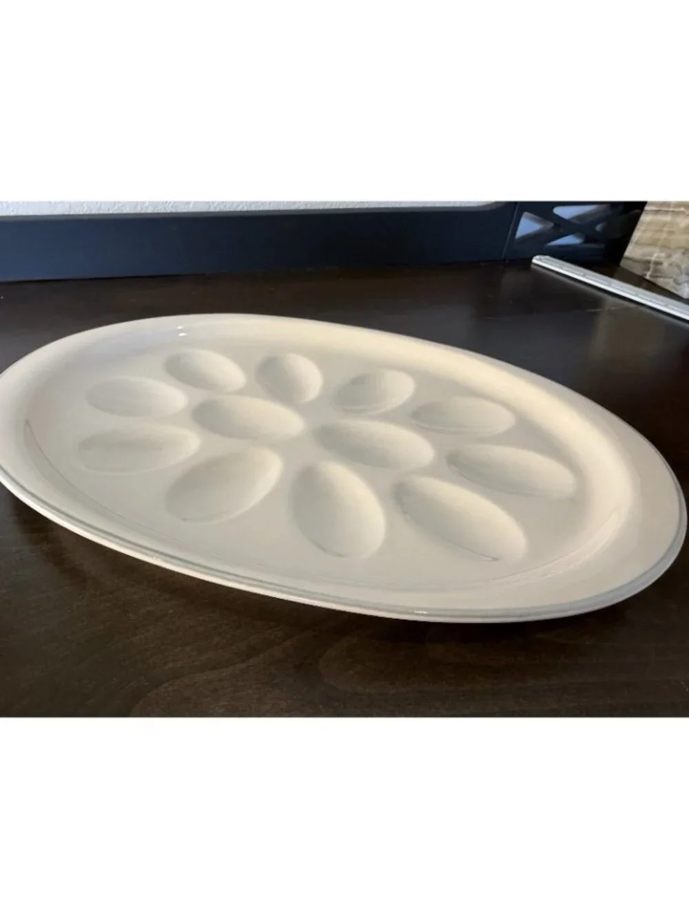 Vintage White Oval Deviled Egg Plate Holds 12 Eggs with Deviled Egg Fork
